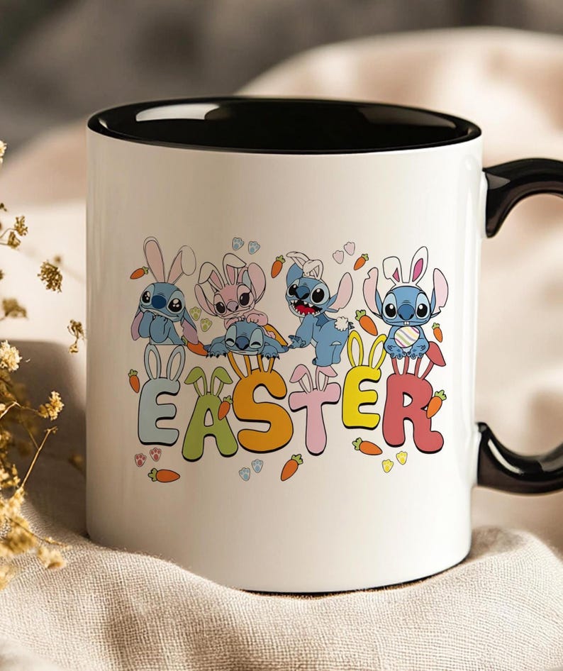 Disney Lilo och Stitch påskharemugg - Glad påsk Stitch kaffekopp bild 1