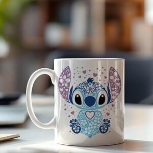 Bedårande blommig Stitch-mugg, Lilo och Stitch-fangåva, söt Disney-kaffekopp bild 4