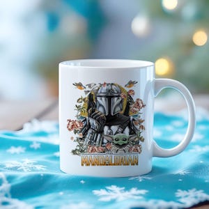 Taza de The Mandalorian - Diseño floral con Baby Yoda y el Mandalorian imagen 4
