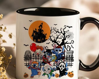 Cute Stitch Horror Character Halloween Mug Gift For Fans