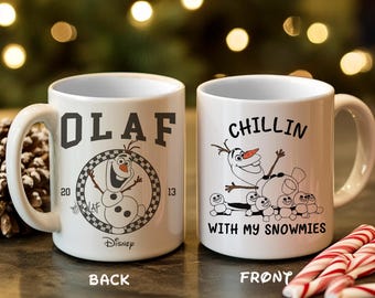 Taza de Olaf "Relajándome con mis amigos de la nieve" Regalo divertido de invierno