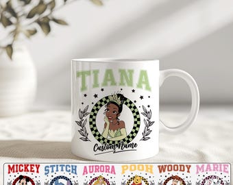 Personalized Disney Character Mug, Custom Name Design, Choose Your Favorite Cartoon Friend