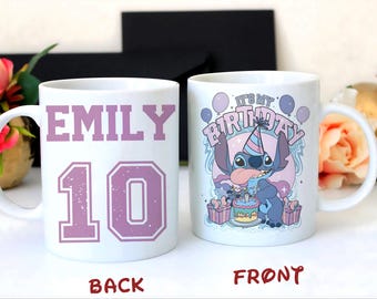 Personalized Stitch Birthday Mug | Custom Name & Age Coffee Cup | Lilo and Stitch Gift