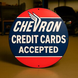 Chevron-creditcards geaccepteerd, zwaar metalen bord XL