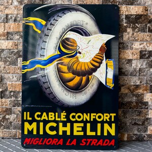 Cartel de metal pesado vintage "Il Câblé Confort" de Michelin - 24"x16" (60 x 40 cm)