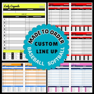 Custom Printable Lineup Cards Baseball | Softball. Batting Lineup PDF. Batting Order. Baseball Line up.