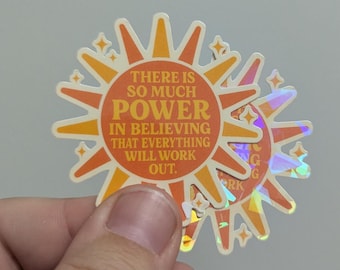 Pegatina "El poder de creer" – Vinilo adhesivo con diseño retro de sol – Manifestación de confianza ilusoria