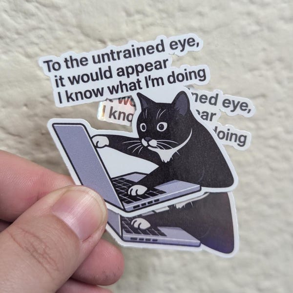 Cat Sticker: Chaotic Meme Humor - Laptop, Water Bottle Decal