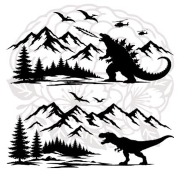 Godzilla or Dinosaur Mountain Decal | Subaru Emblem Overlay | Wilderness Vinyl Sticker
