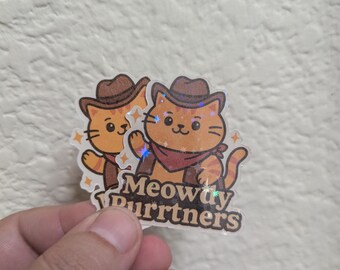 Meowdy Purrtners Sticker: Chonky Cowboy Cat Glossy Vinyl Decal