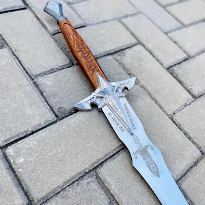 Handmade Fantasy Sword: High-Polish Steel Blade, Carved Wood Handle