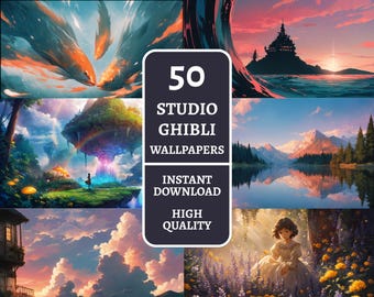 Studio Ghibli Wallpaper Künstlerische Anime Wallpaper Bundle Digitaler Download Wand Kunst Studio Ghibli Landschaft Tapete Fantasy Wanddekoration