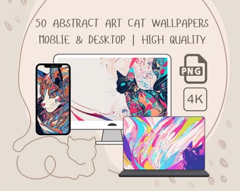 Cat Wallpaper Abstract Wall Art Colorful Landscape Aesthetic Minimalist Art Wallpaper Digital Download Bundle Wallpaper Pack Cat Lover Gift