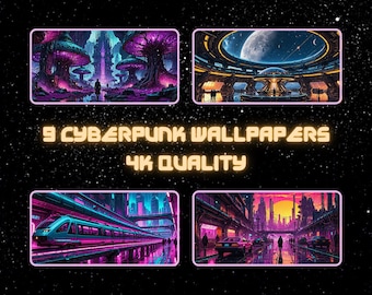 Cyberpunk Wallpaper Landscape Retro Vaporwave Aesthetic Wallpaper Digital Download Bundle 1980s Wallpaper Desktop Home Decoration Wall Art