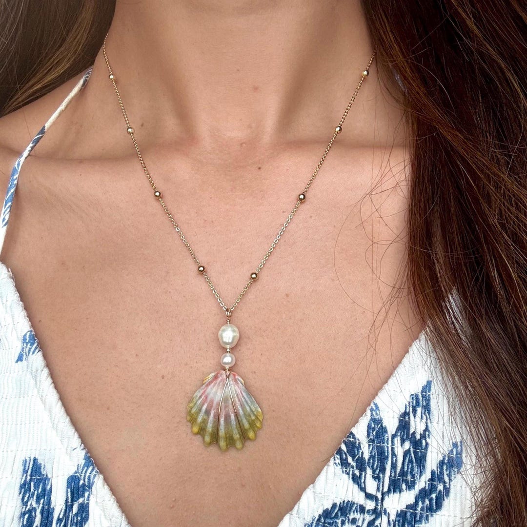 Hawaiian Moonrise (sunrise) Shell Necklace W/ Freshwater Pearl #N14 - Etsy