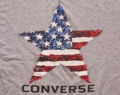 Converse Star T-shirt, American Flag Graphic Tee, Vintage 1990s, Made in USA, Skater Sportswear, Chucks, Cons, Shoe Company, Patriotic