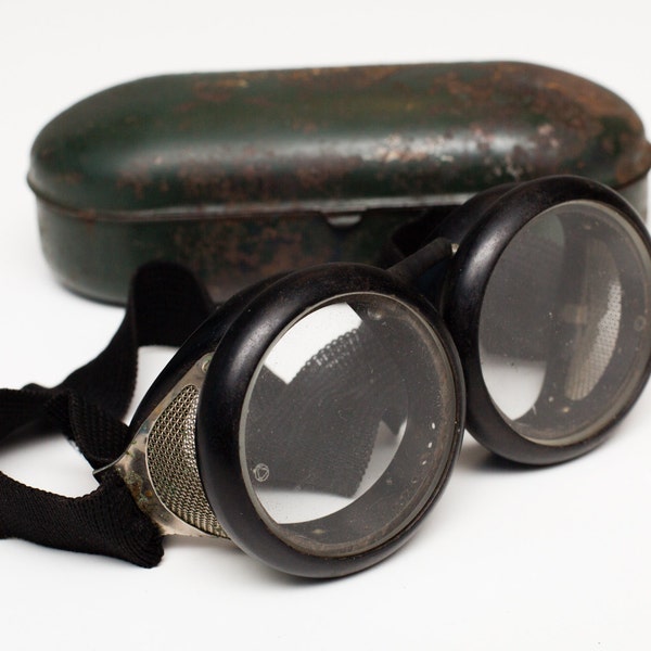 Steampunk Bausch & Lomb Safety Goggles w/Case, Vintage, Mad Scientist Fashion