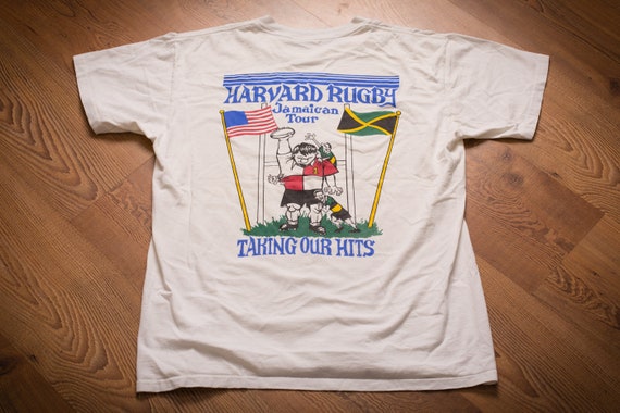 Harvard Rugby T Shirt, 1994 Team Jamaica Spring Tour, Vintage 1990s, Short Sleeve Graphic Tee, Ivy League University, Taking Our Hits Harvard Rugby T Shirt, 1994 Team Jamaica Spring Tour, Vintage 1990s, Short Sleeve Graphic Tee, Ivy League University, Taking Our Hits