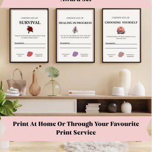 Certificados de Cura pelo Amor-Próprio para Imprimir | Prêmios de Crescimento, Resiliência e Recuperação | Carta A4 EUA em PDF | Ferramenta de Terapia Digital