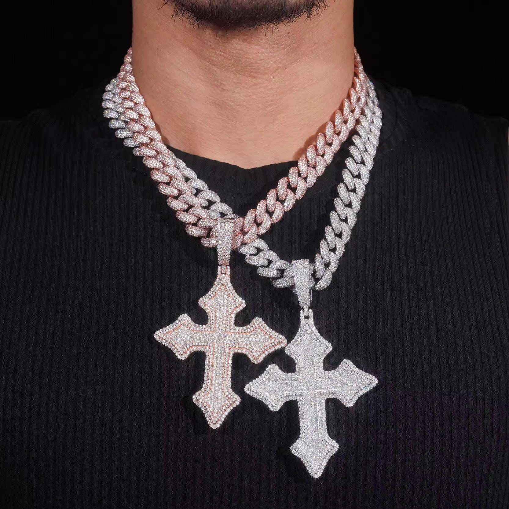 Moissanite is Cross Pendant - 925 Sterling Silver, VVS Diamonds, Passes Diamond Tester, Hip Hop Bling Jewelry, Mens Statement Piece