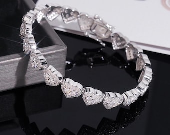 925 Silver Heart Shape Moissanite Bracelet Custom Iced Out GRA Certified Moissanite Cuban Bracelets