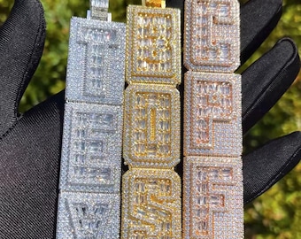 Custom Bubble Letter Name Necklace – Iced Out Pendant for Men, Personalized Hip Hop Jewelry, Prong Set Bling Necklace, Gift for Hi