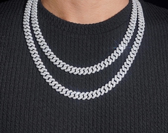 10mm Iced Out Moissanite Cuban Link Chain & Bracelet – 925 Sterling Silver | GRA Certified