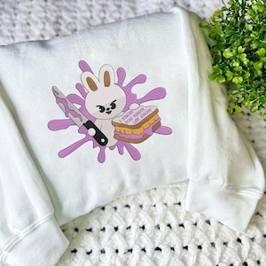Lee Know Dwaekki Embroidered Sweatshirt – SKZOO Chibi Bunny Hoodie – Funny Stray Kids Fan Gift – Kpop Handmade Merch ESN1465