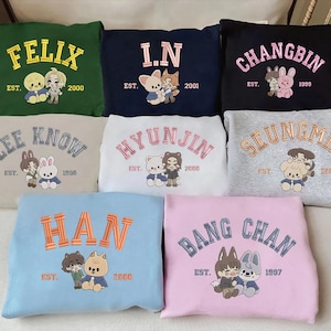 Besticktes Stray Kids Sweatshirt, Skzoo Mitgliedsgruppe, SKZOO Characters Hoodie, Stray Kids World Tour 2025 T-Shirt ESN1762.H-1769.H