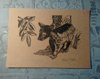 Three  Block Print Cards of "An Asheville Bear"