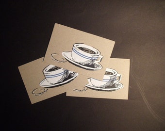 3 Coffee Cup Chipboard Postcards