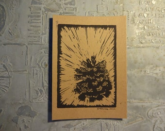 3 Pine Cone Block Print Cards (set of 3 w/envelopes)