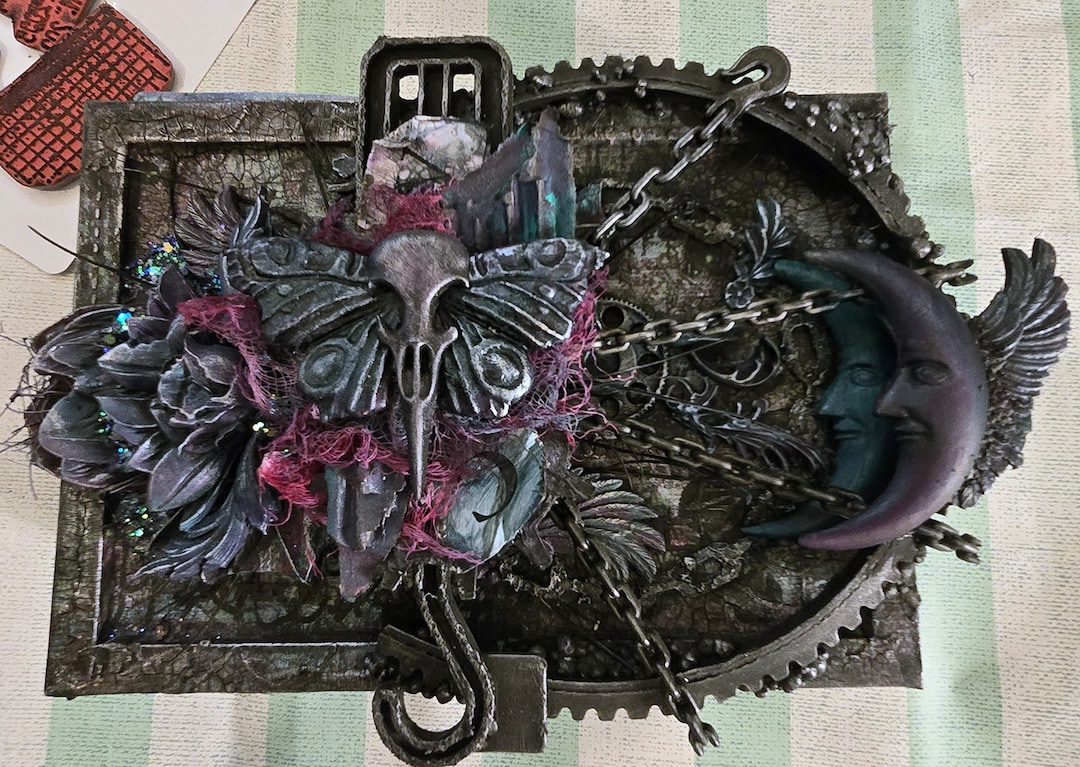 Image showcasing Steampunk Moon Frame Wall Art: Mixed Media Industrial Decor - Etsy