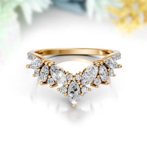 Moissanite Curved Engagement Ring 14K Gold Curved Matching Band Moissanite Curved Wedding Band Dainty Curved Stacking Contour Wedding Ring