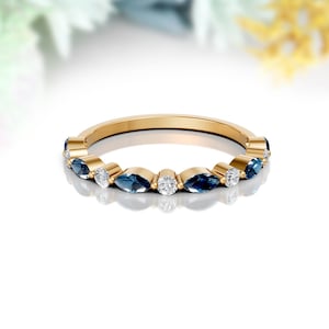 London Blue Topaz Eternity Band 14K Solid Gold Eternity Ring December Birthstone Matching Band Gemstone Wedding Ring Dainty Stacking Ring