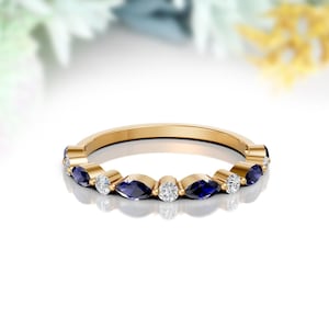 Blue Sapphire Eternity Band 14K Solid Gold Eternity Ring September Birthstone Matching Band Blue Gemstone Wedding Ring Dainty Stacking Ring