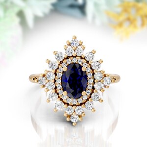 Blue Sapphire Engagement Ring 14K Solid Gold Wedding Ring Bridal Ring Birthday Gift September Birthstone Sapphire Oval Ring Anniversary Ring