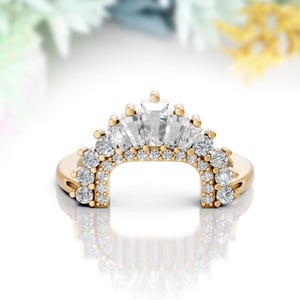Curved Engagement Ring 14K Gold Curved Matching Band Baguette Moissanite Curved Wedding Band Dainty Curved Stacking Contour Wedding Ring