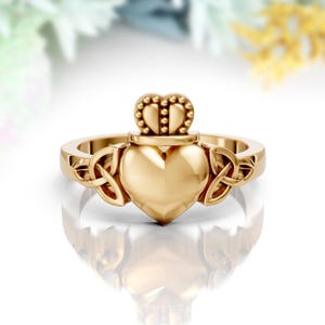 Claddagh Irish Engagement Ring Unique Celtic Knot Straight Claddagh Band Claddagh Wedding Ring Wicca Ring Vintage Dainty Ring For Women