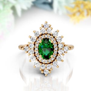 Emerald Engagement Ring 14K Solid Gold Wedding Ring Bridal Ring Birthday Gift May Birthstone Emerald Oval Ring Anniversary Ring For Her