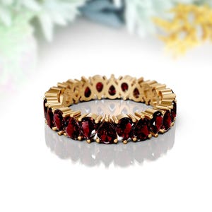 Garnet Eternity Band 14K Solid Gold Eternity Ring January Birthstone Matching Band Garnet Gemstone Wedding Ring Full Eternity Stacking Ring