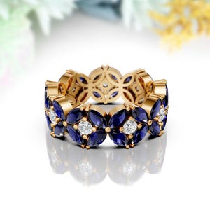 Blue Sapphire Eternity Band 14K Solid Gold Eternity Ring September Birthstone Matching Band Blue Gemstone Wedding Ring Dainty Stacking Ring