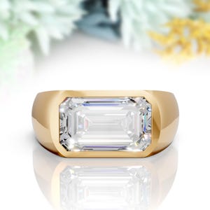 3.50ct Moissanite Signet Ring Men&#39;s Emerald Cut Citrine Statement Ring Bold Cocktail Jewelry Handmade Gift For Him Moissanite Diamond Ring
