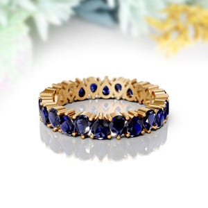 Blue Sapphire Eternity Band 14K Solid Gold Eternity Ring September Birthstone Matching Band Blue Gemstone Wedding Ring Dainty Stacking Ring