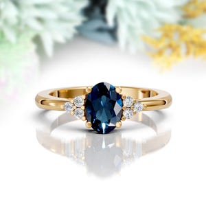 Natural London Blue Topaz Engagement Ring 14K Gold Wedding Ring Birthday Gift December Birthstone Topaz Oval Ring Anniversary Ring for Her