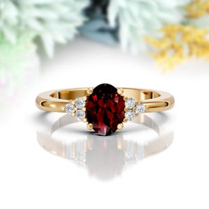 Natural Red Garnet Engagement Ring 14K Gold Wedding Ring Bridal Ring Birthday Gift January Birthstone Garnet Oval Ring Anniversary Ring