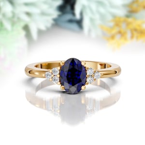 Blue Sapphire Engagement Ring 14K Solid Gold Wedding Ring Bridal Ring Birthday Gift September Birthstone Sapphire Oval Ring Anniversary Ring