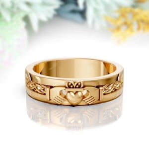 Celtic Knot Claddagh Engagement Ring, Handmade Irish Band