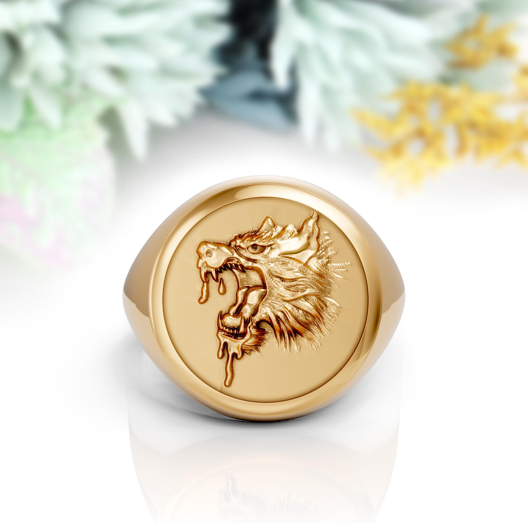 Gold Wolf Head Signet Ring, Viking Norse Jewelry - Etsy