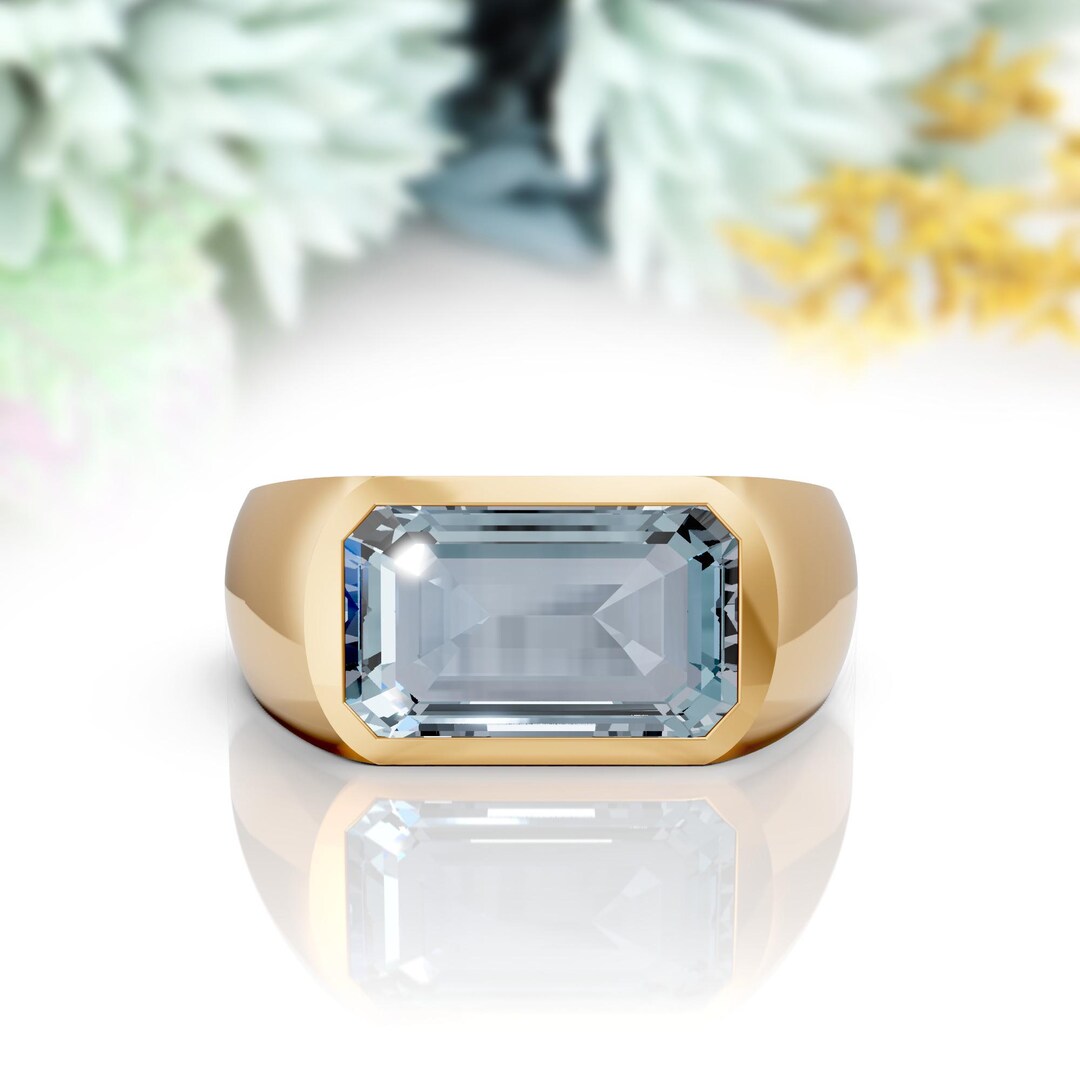 Emerald Cut Aquamarine Signet Ring, Men's Statement Jewelry - Etsy